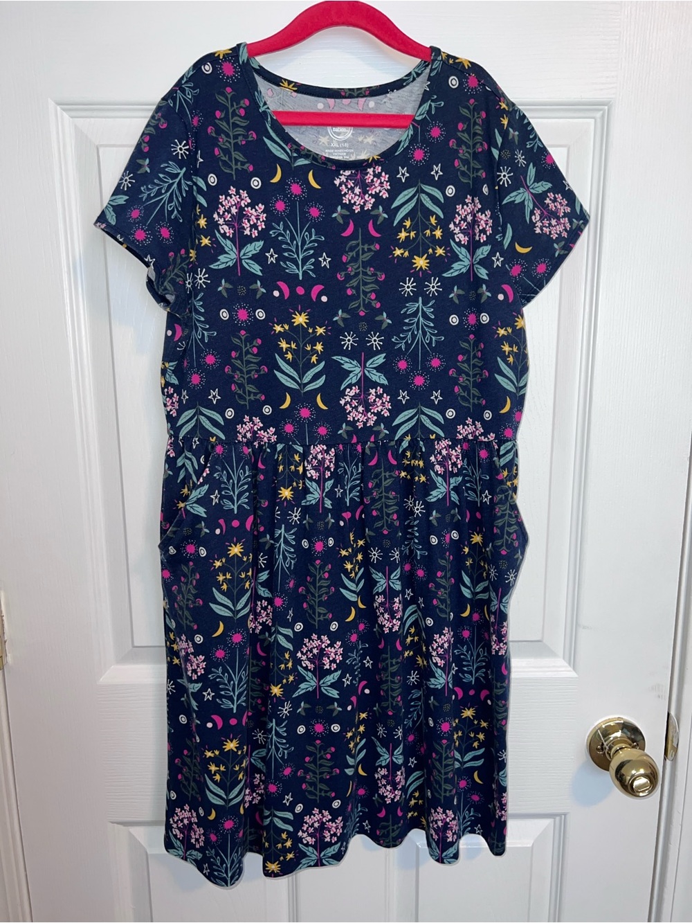 Girl’s Navy Floral Pocket Casual Dress XXL